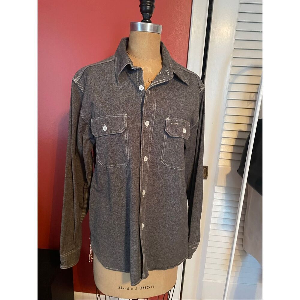 SUGAR CANE MFG | gray button down shirt L